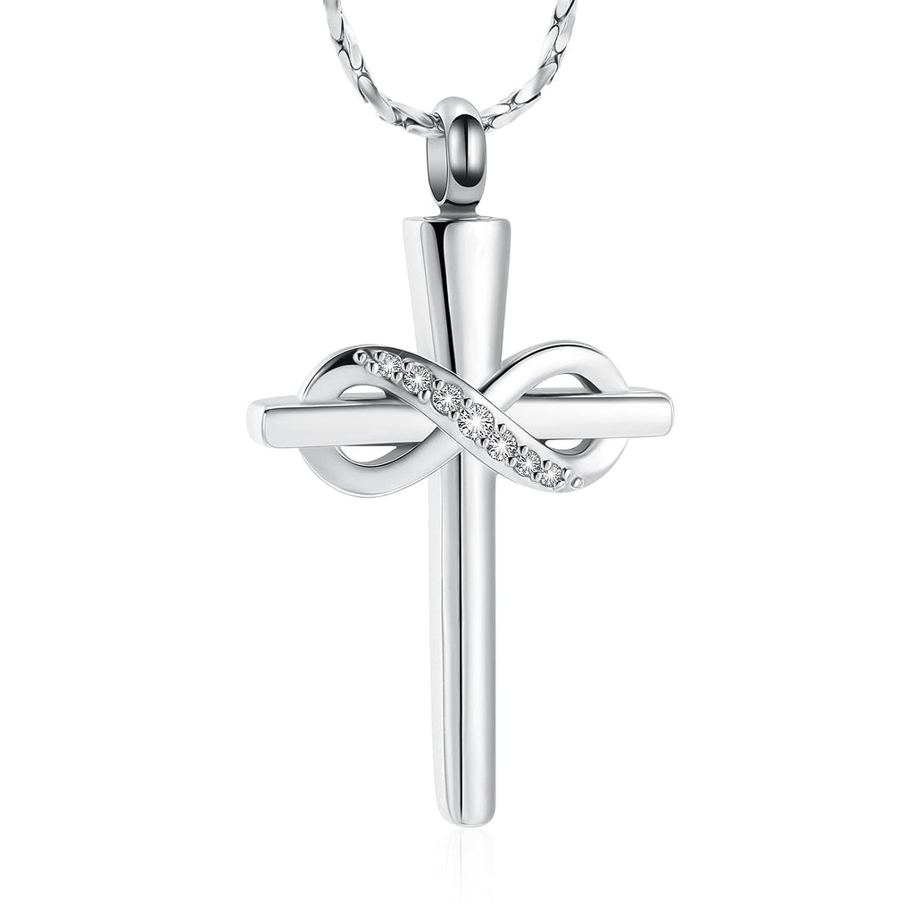 Imrsanl Infinity Love Cross Cremation Jewelry Ashes Religious Cross Urn Pendant Necklace for Women Men Pet Ashes Memorial Keepsake Jewelry (Silver)