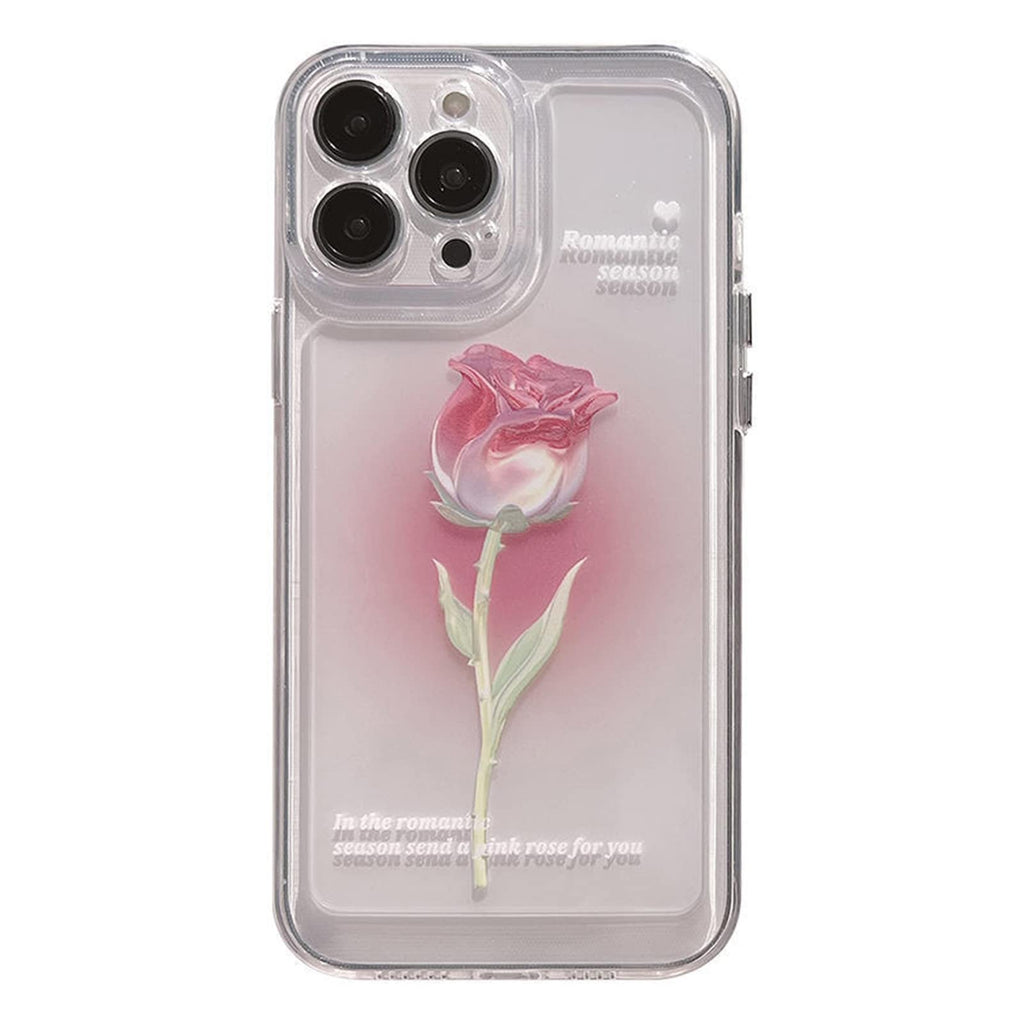 YWYUHE Flower Phone Case for iPhone 12 Pro Max Cute Aesthetic Clear Pink Gradient Rose Phone Cover for Women Girls