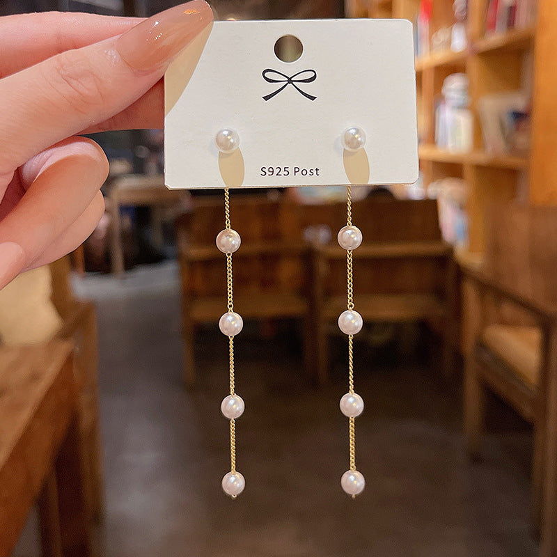 S925 Silver Pearl Tassel Earrings for Women and Girls