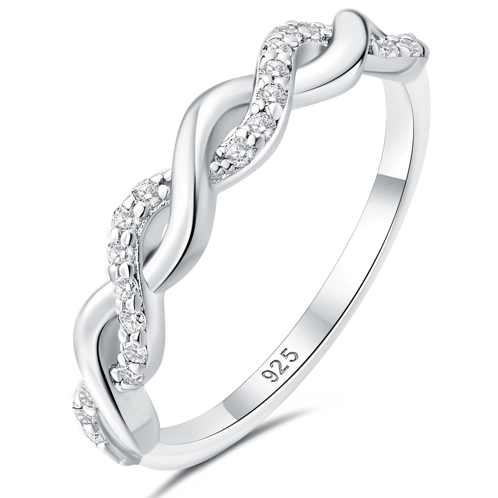 Newshe Jewellery Moissanite Womens Wedding Bands 925 Sterling Silver Anniversary Eternity Band Rings for Her Round Sz 6
