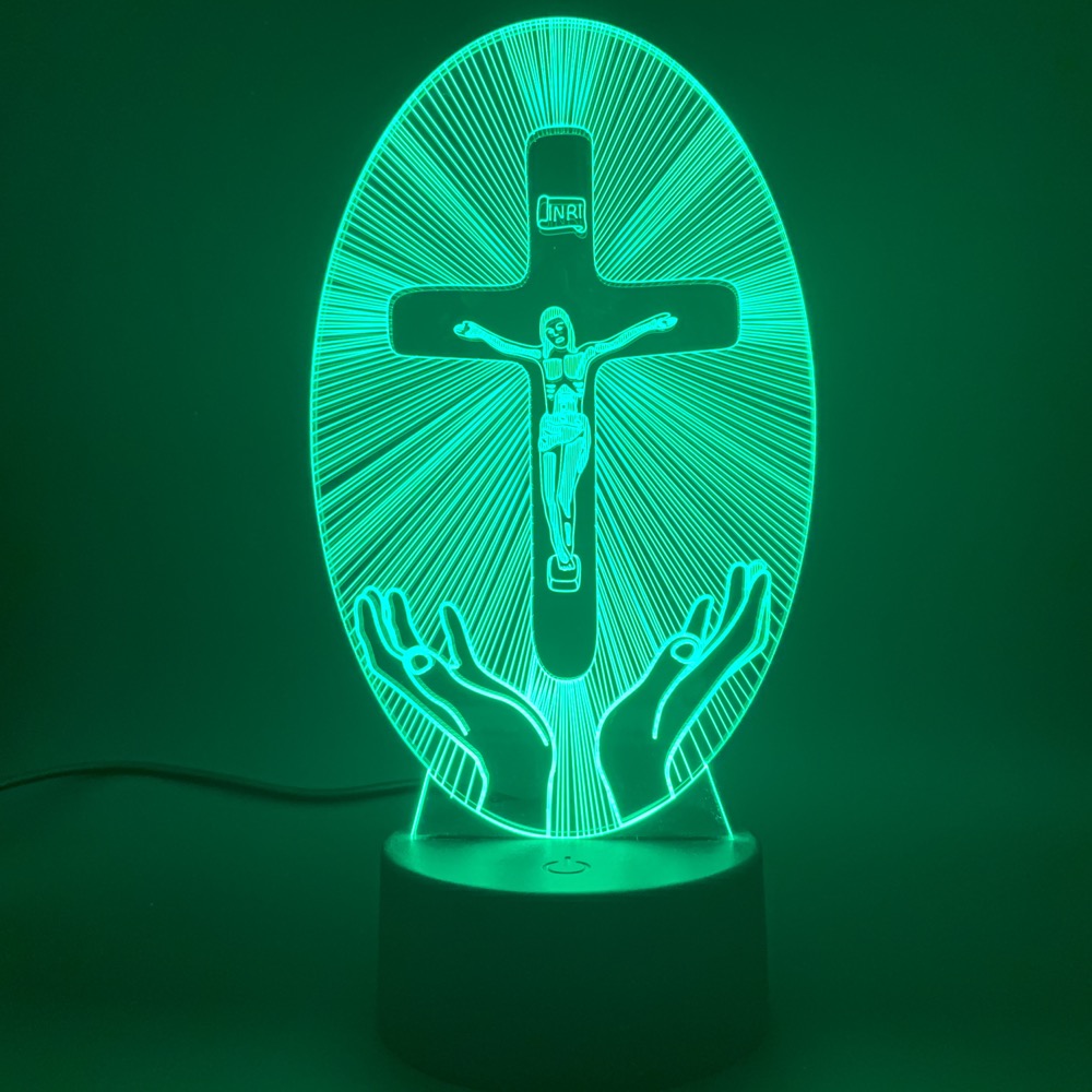 R-C 3D Acrylic Christian Cross Night Light - USB Powered