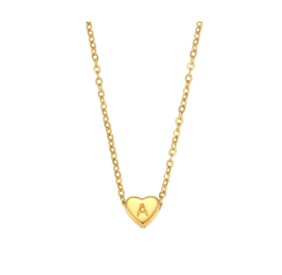 Initial Love Necklace - 18K Gold Plated Heart Pendant (One)