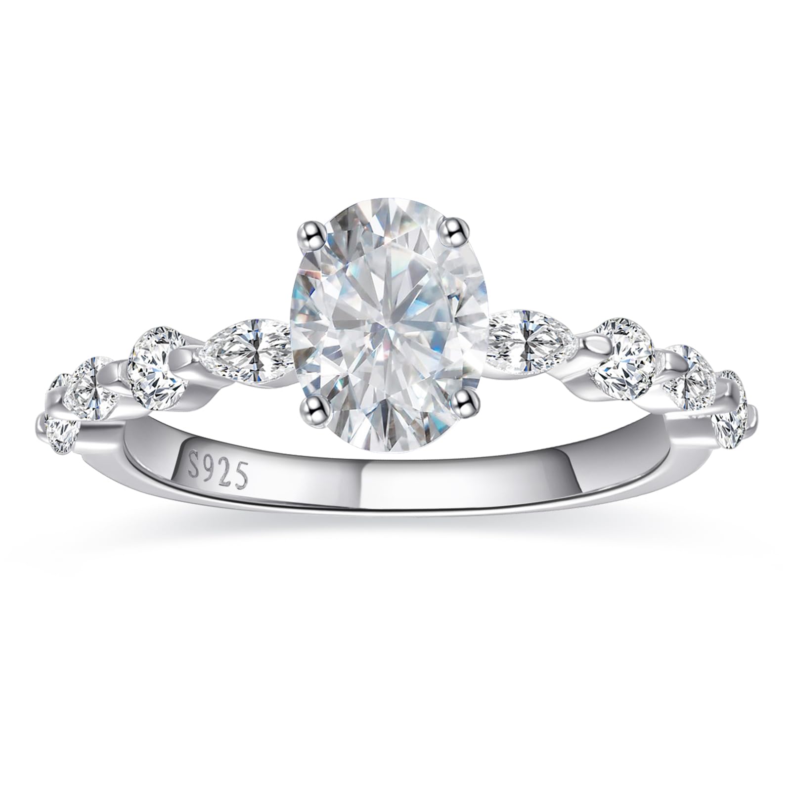 BONLAVIEGEM Oval Engagement Ring for Women 925 Sterling Silver Wedding Ring for Women Oval Ring for Women Sterling Silver Cubic Zirconia Engagement Rings Size 8