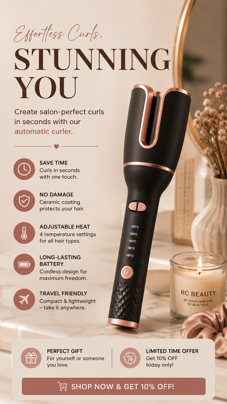 R-C Automatic Rotating Negative Ion Hair Curler.