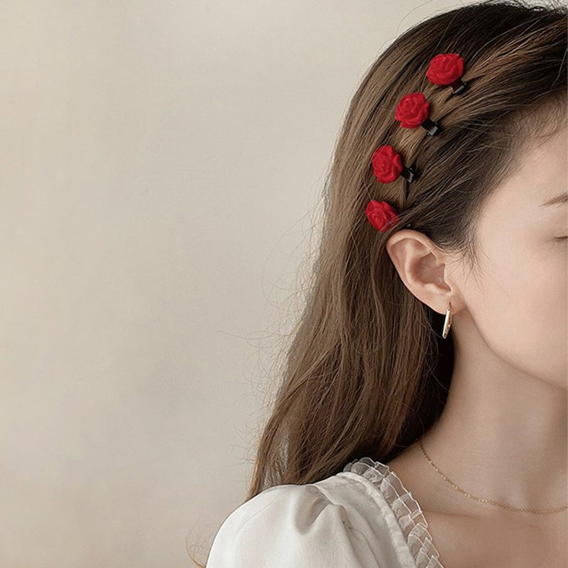 Red Velvet Rose Hair Clips for Women and Girls