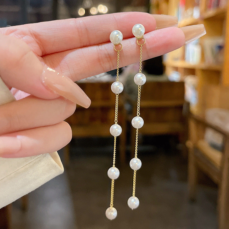S925 Silver Pearl Tassel Earrings for Women and Girls