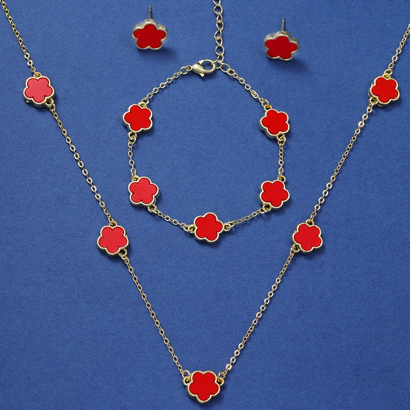 Five Petal Flower Jewelry Set - Necklace, Earrings & Bracelet