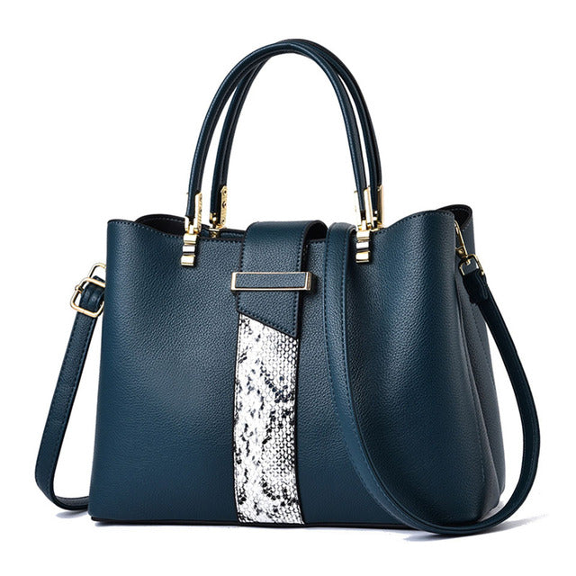 R-C Luxury Snake Grain Leather Women's Tote & Crossbody Bag