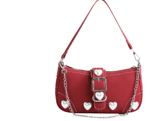 R-C Retro Rose Red Baguette Love Mahjong Shoulder Bag