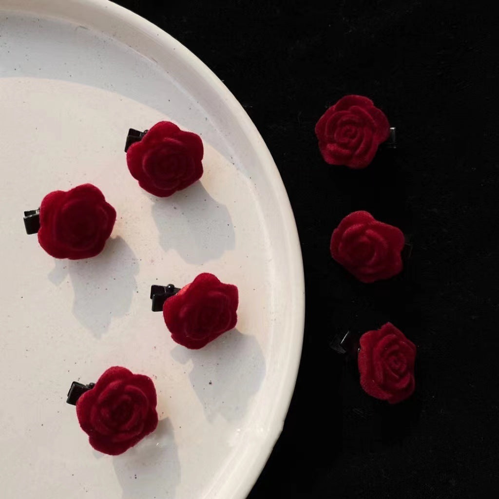 Red Velvet Rose Hair Clips for Women and Girls