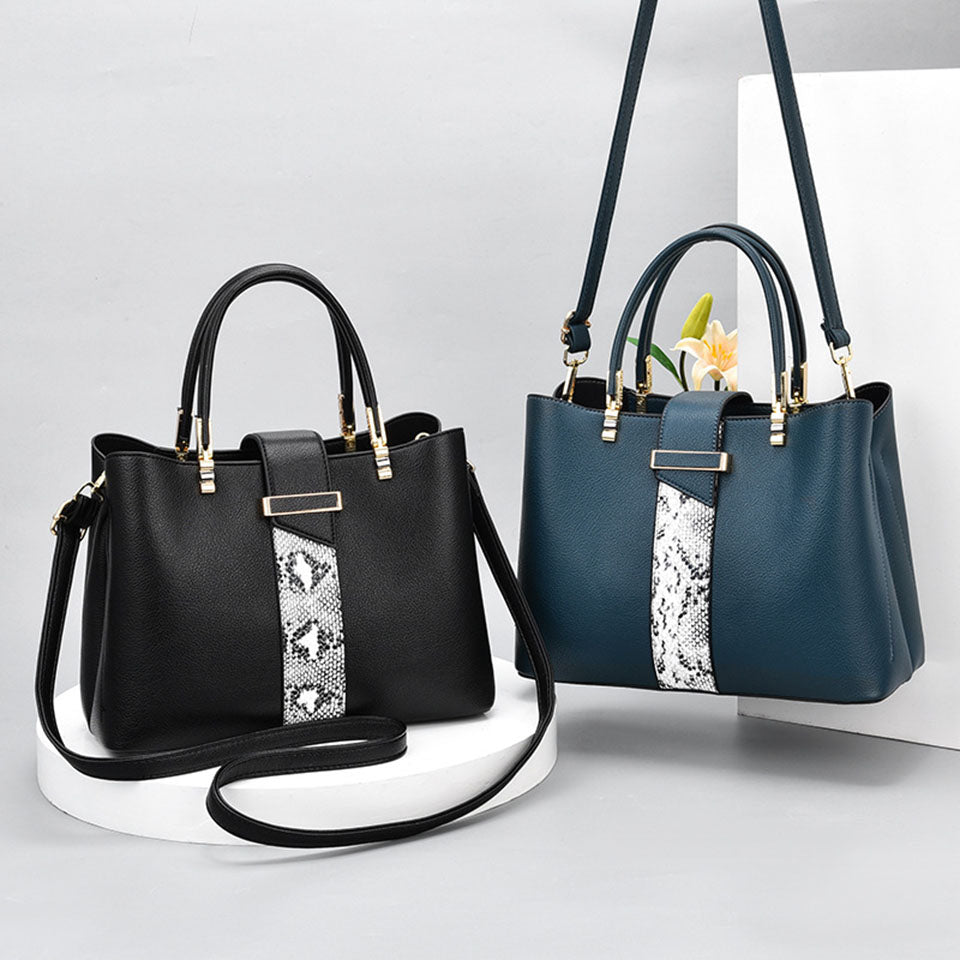 R-C Luxury Snake Grain Leather Women's Tote & Crossbody Bag