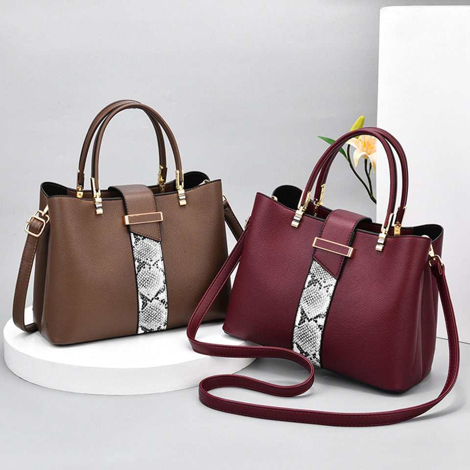 R-C Luxury Snake Grain Leather Women's Tote & Crossbody Bag