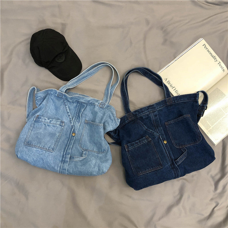 R-C Women’s Versatile Denim Shoulder Bag with Multiple Pockets
