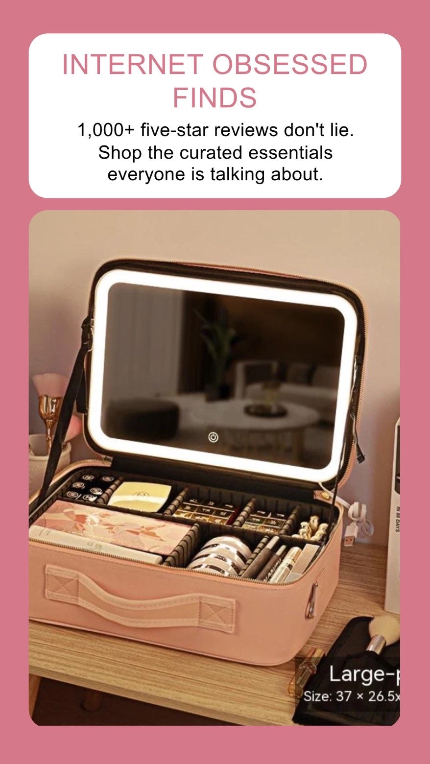 R-C Portable Cosmetic Bag with Mirror & LED Light.