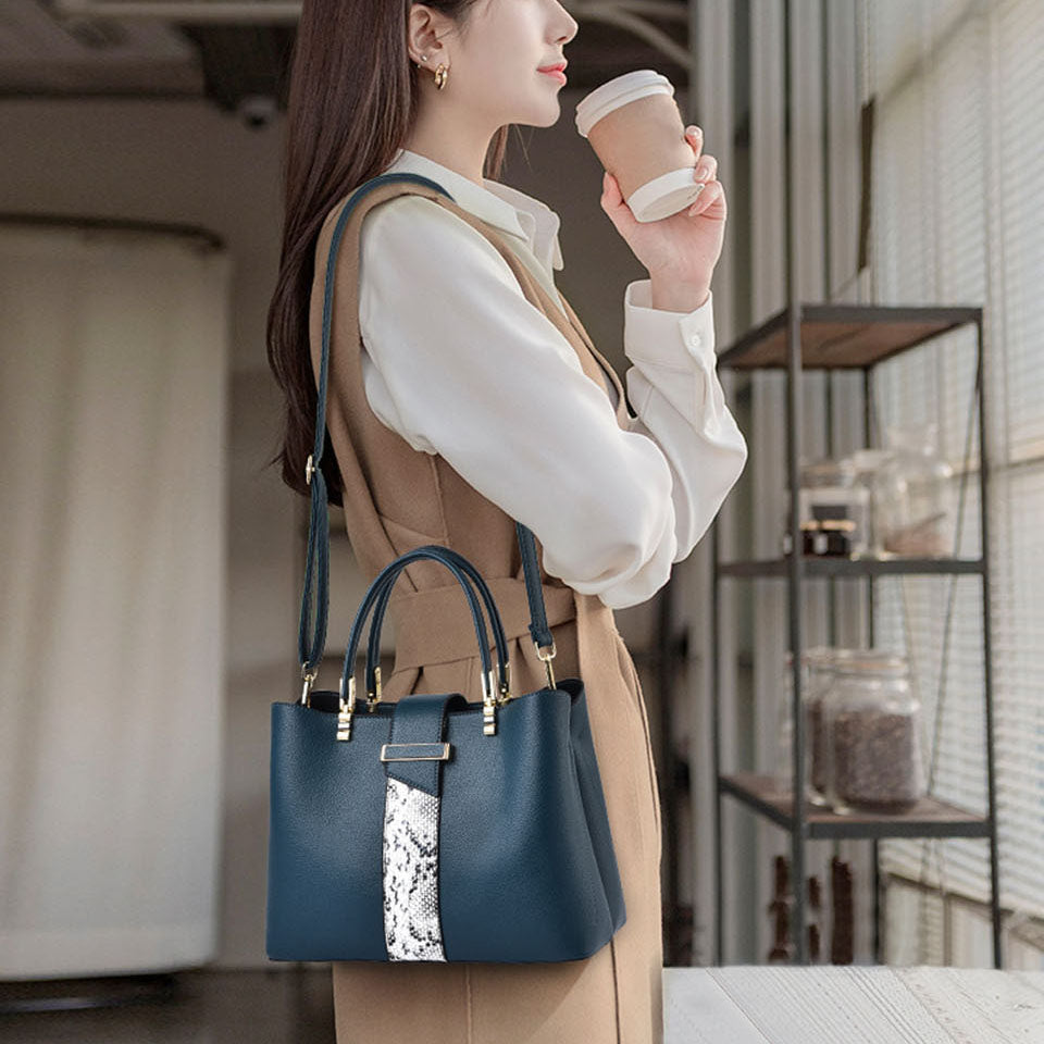 R-C Luxury Snake Grain Leather Women's Tote & Crossbody Bag