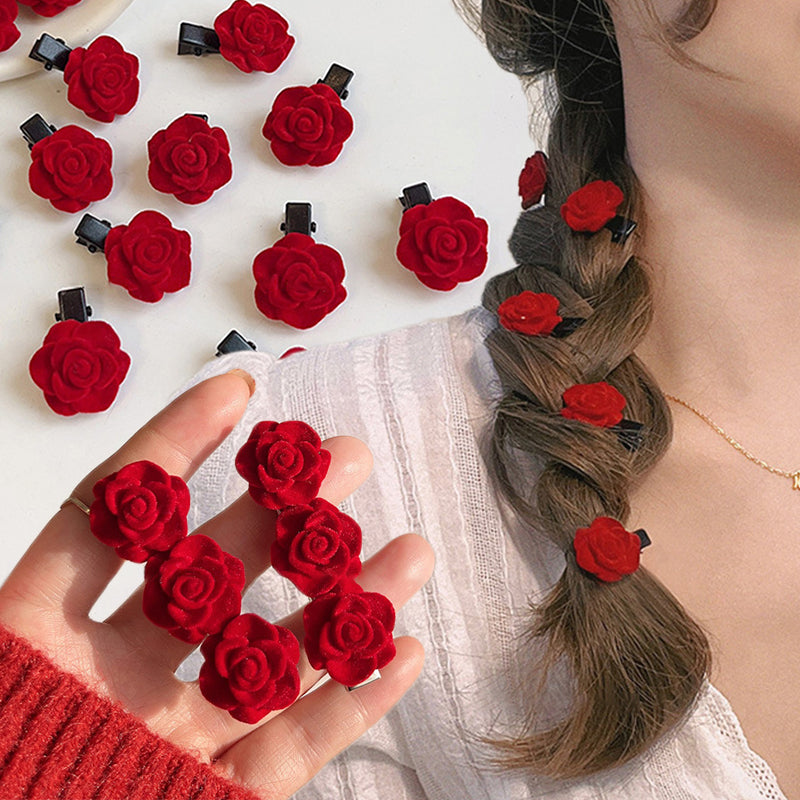 Red Velvet Rose Hair Clips for Women and Girls