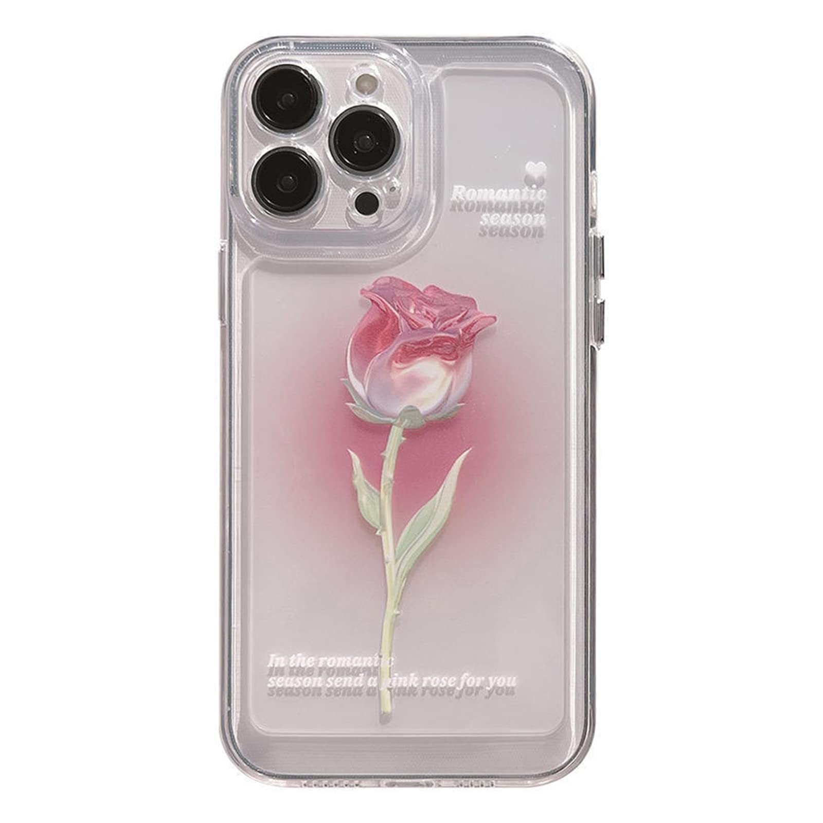 YWYUHE Flower Phone Case for iPhone 12 Pro Max Cute Aesthetic Clear Pink Gradient Rose Phone Cover for Women Girls