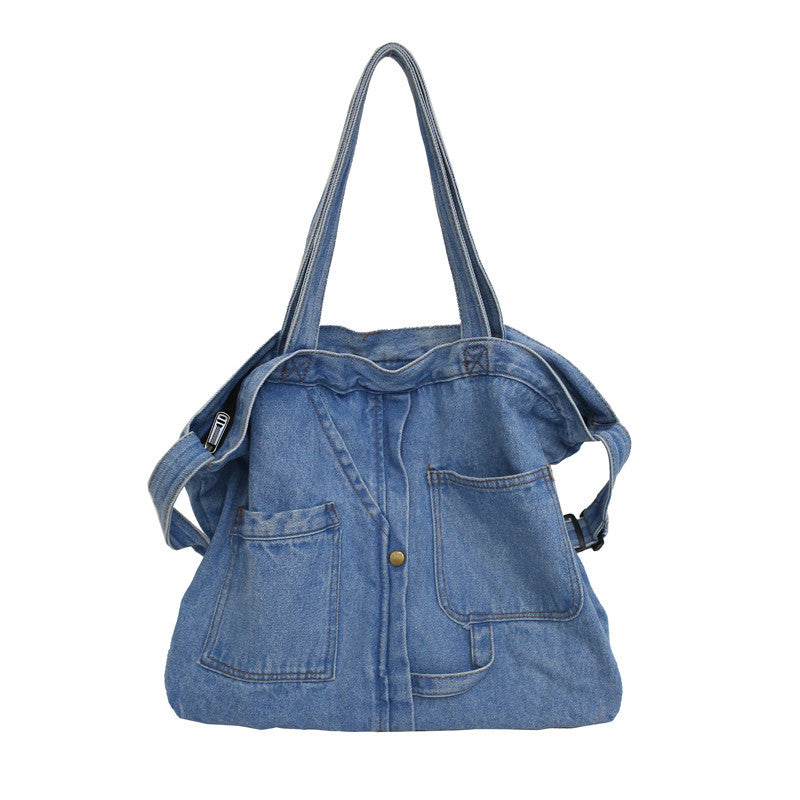 R-C Women’s Versatile Denim Shoulder Bag with Multiple Pockets
