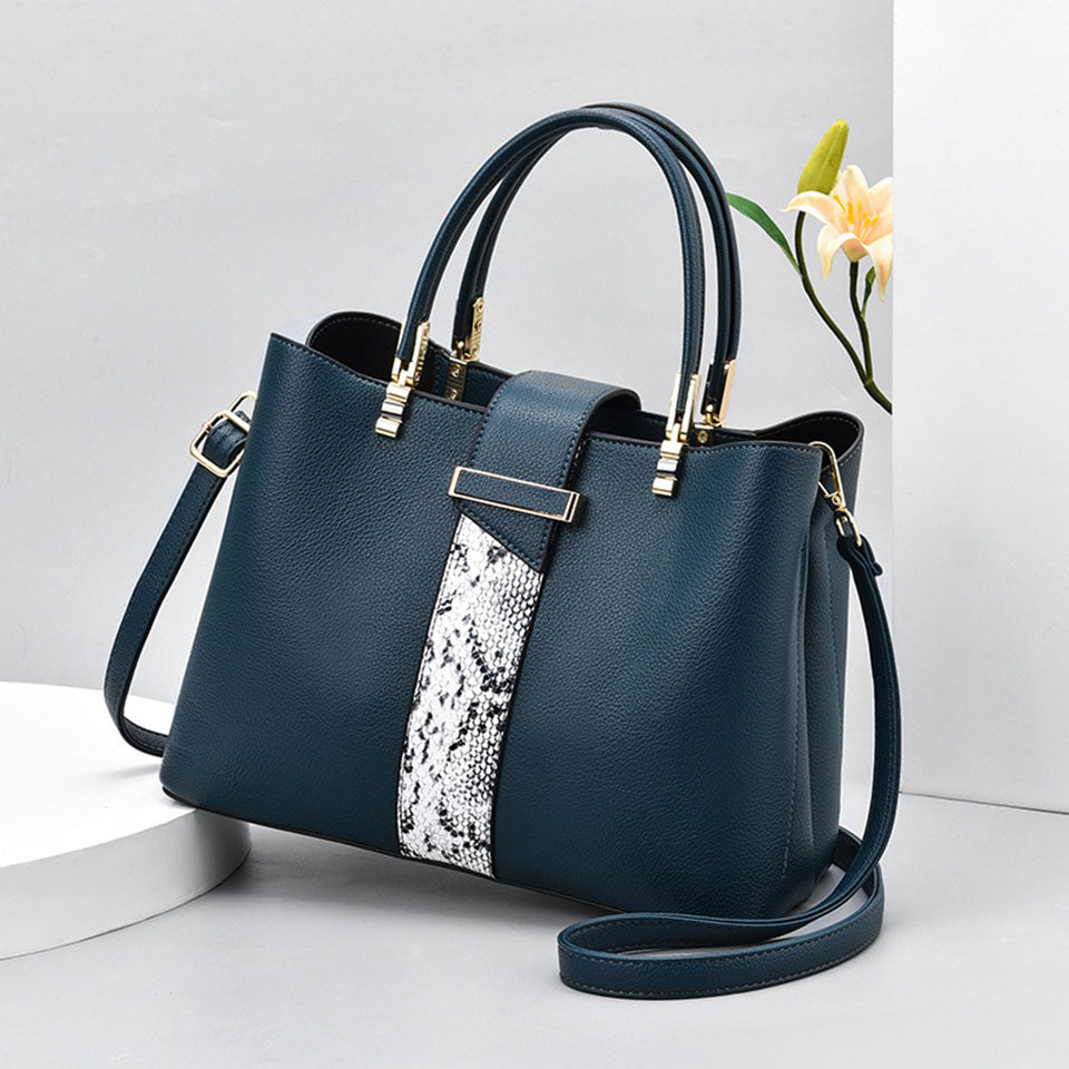 R-C Luxury Snake Grain Leather Women's Tote & Crossbody Bag