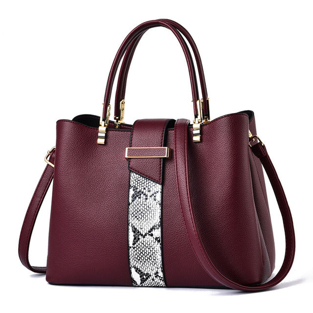 R-C Luxury Snake Grain Leather Women's Tote & Crossbody Bag
