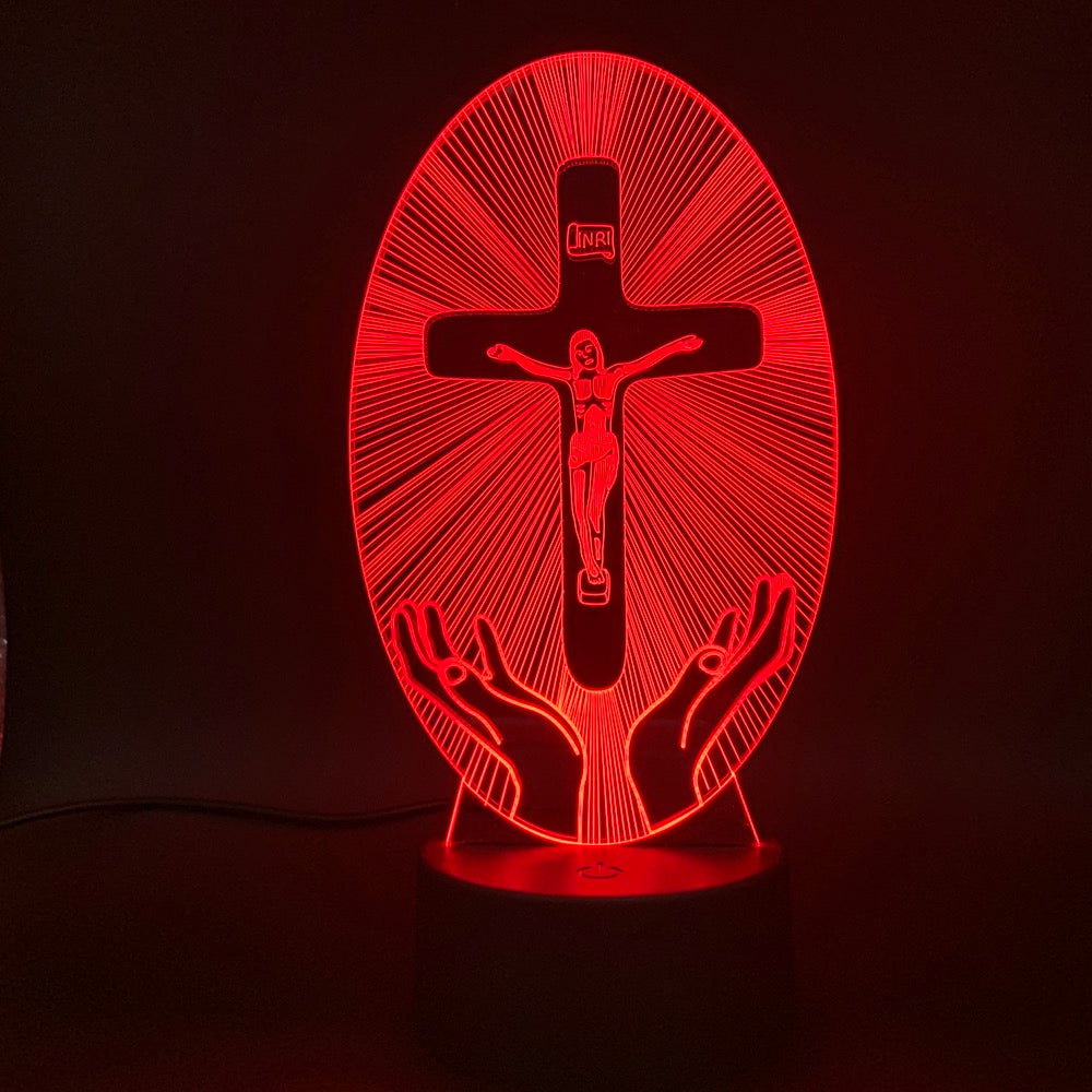 R-C 3D Acrylic Christian Cross Night Light - USB Powered