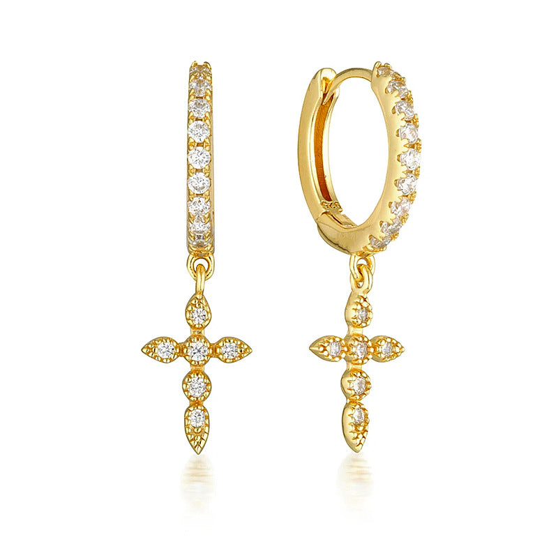 Cross-Border Geometric Cross Earrings with Rhinestones