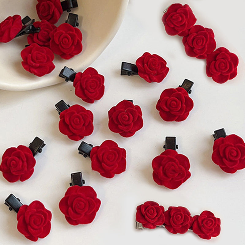 Red Velvet Rose Hair Clips for Women and Girls