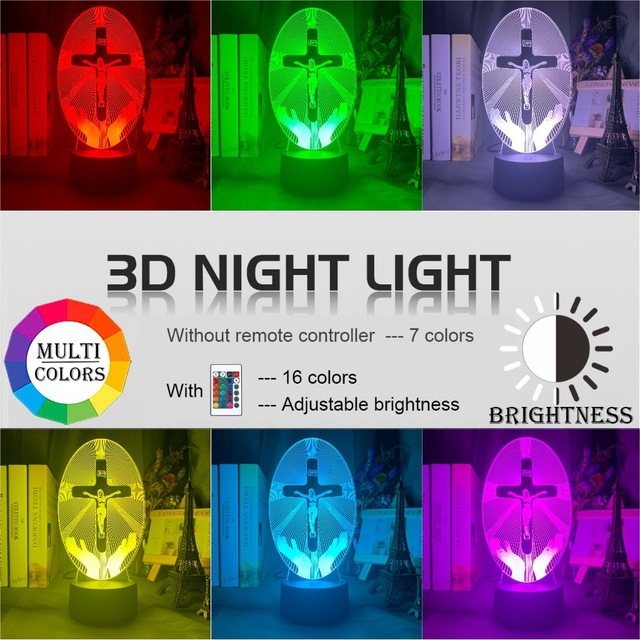 R-C 3D Acrylic Christian Cross Night Light - USB Powered