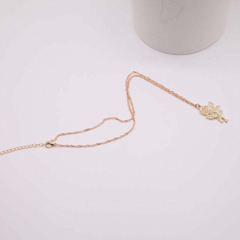 Rose Flower Pendant and Alloy Necklace