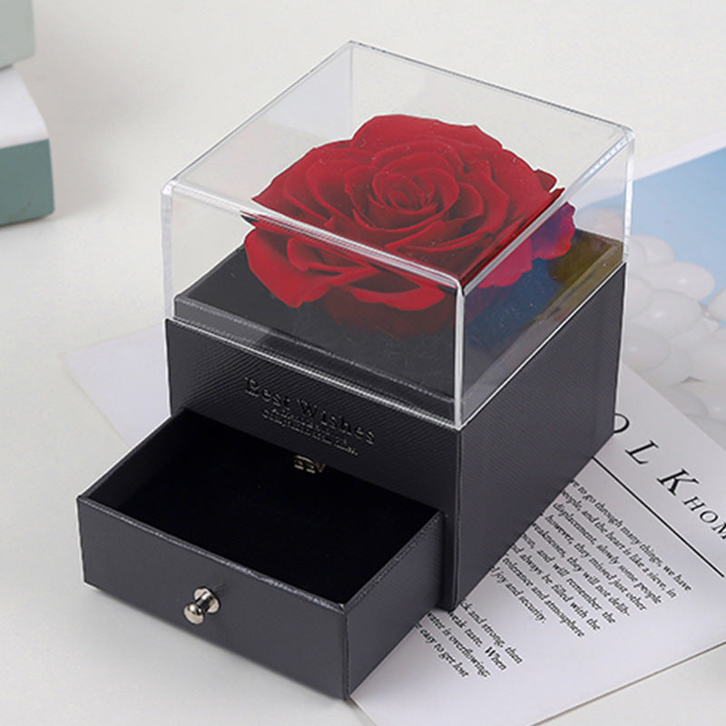 R-C Eternal Flower Acrylic Jewelry Box with Real Rose Necklace