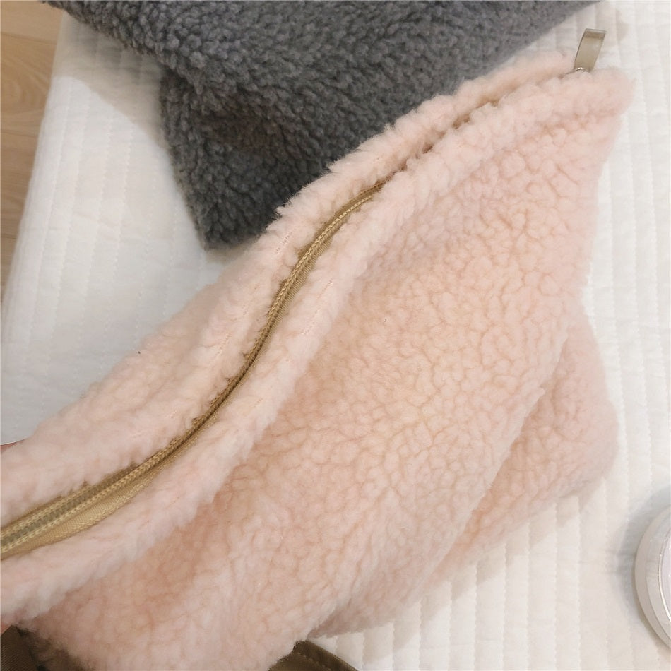 Plush Lambwool Makeup Pouch and Organizer Bag