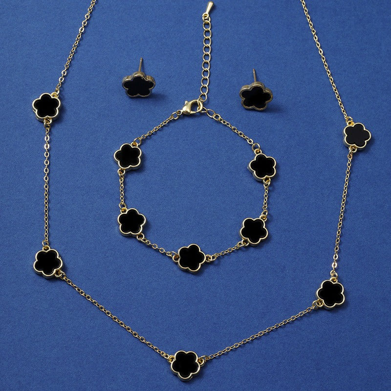 Five Petal Flower Jewelry Set - Necklace, Earrings & Bracelet