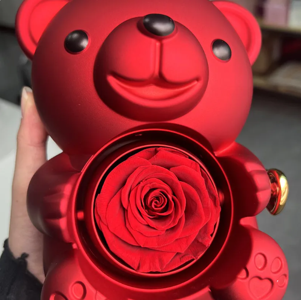R-C Rotating Bear Gift Box Rose Jewelry Box