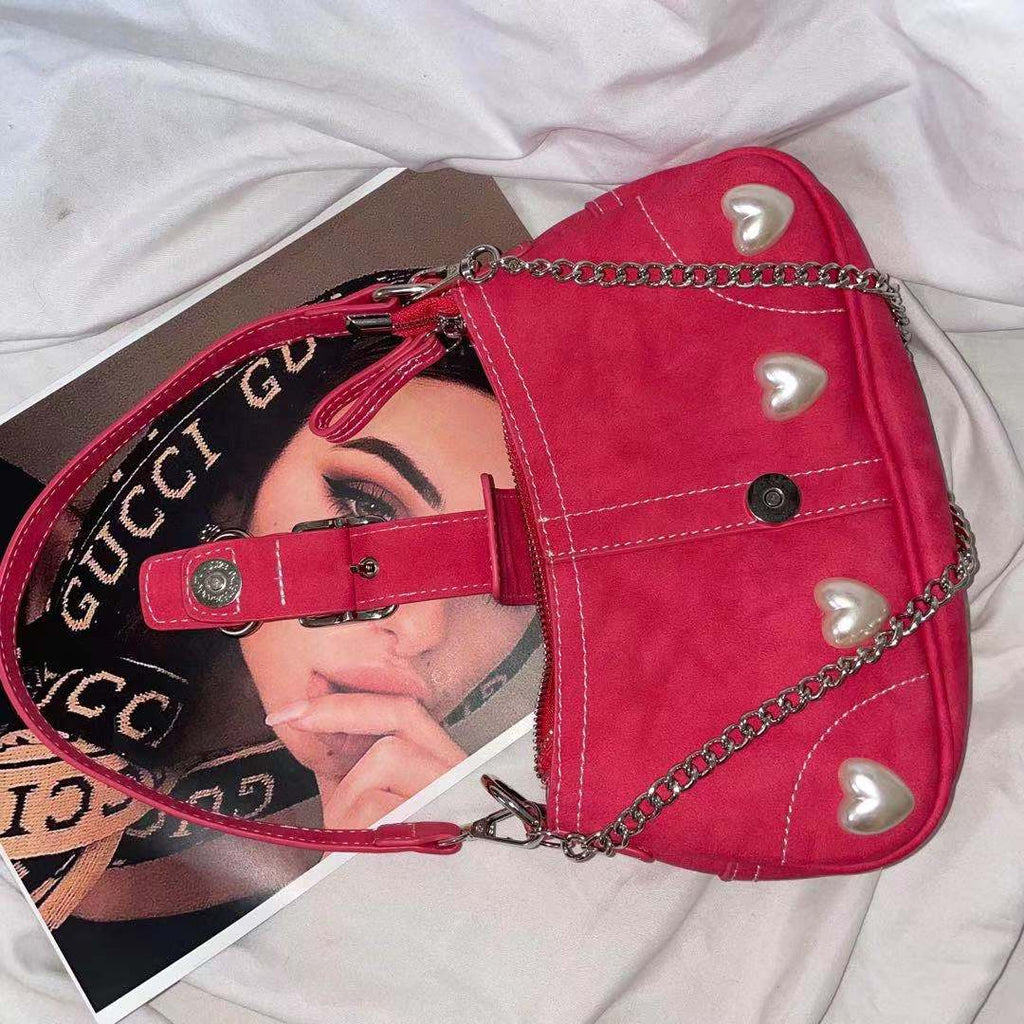 R-C Retro Rose Red Baguette Love Mahjong Shoulder Bag