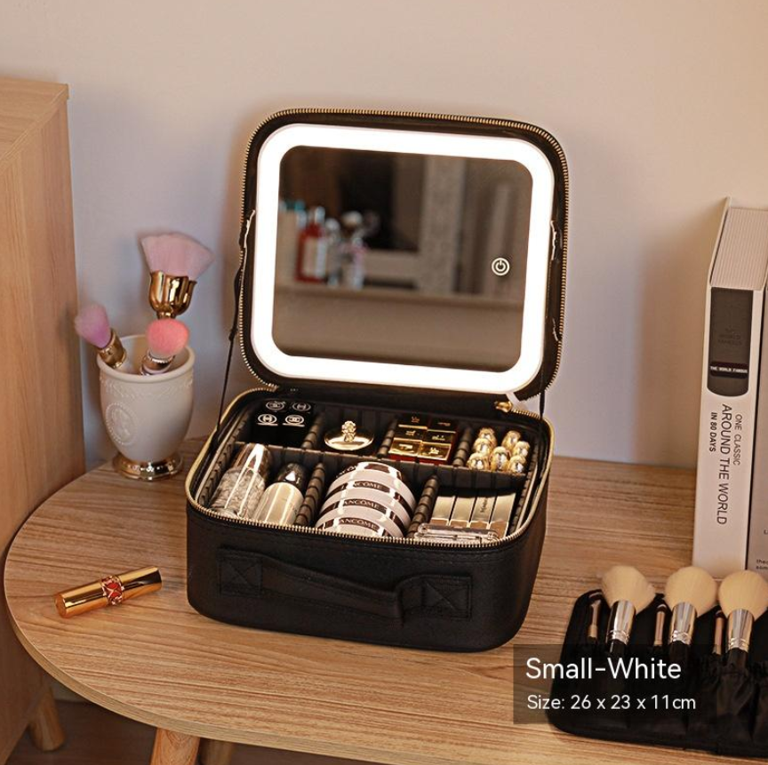 R-C Portable Cosmetic Bag with Mirror & LED Light,