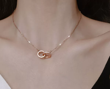 R-C S925 Silver Double Ring Necklace for Women.