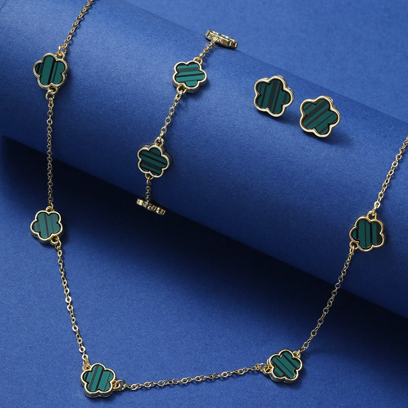 Five Petal Flower Jewelry Set - Necklace, Earrings & Bracelet