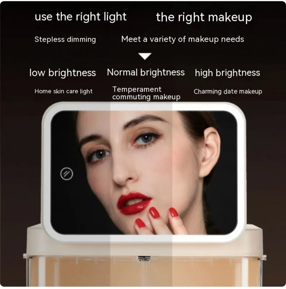 R-C Large-Capacity Desktop Makeup Organizer with Mirror and Light
