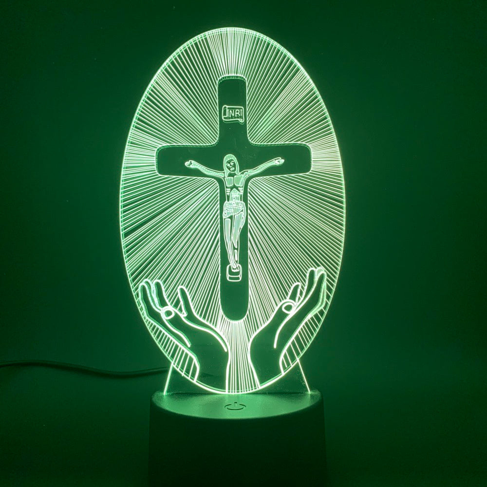 R-C 3D Acrylic Christian Cross Night Light - USB Powered