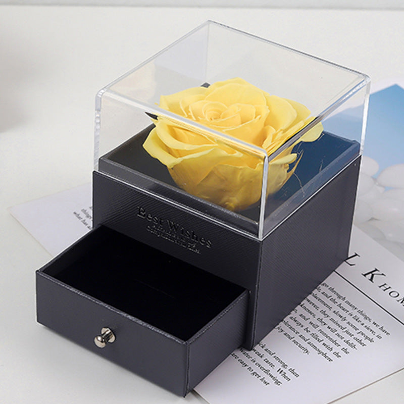 R-C Eternal Flower Acrylic Jewelry Box with Real Rose Necklace