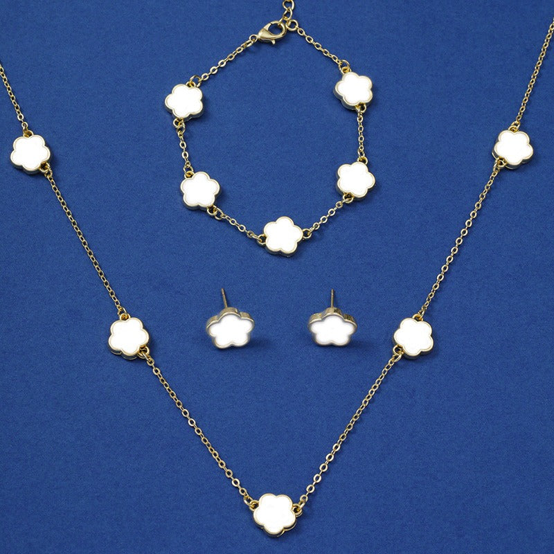 Five Petal Flower Jewelry Set - Necklace, Earrings & Bracelet