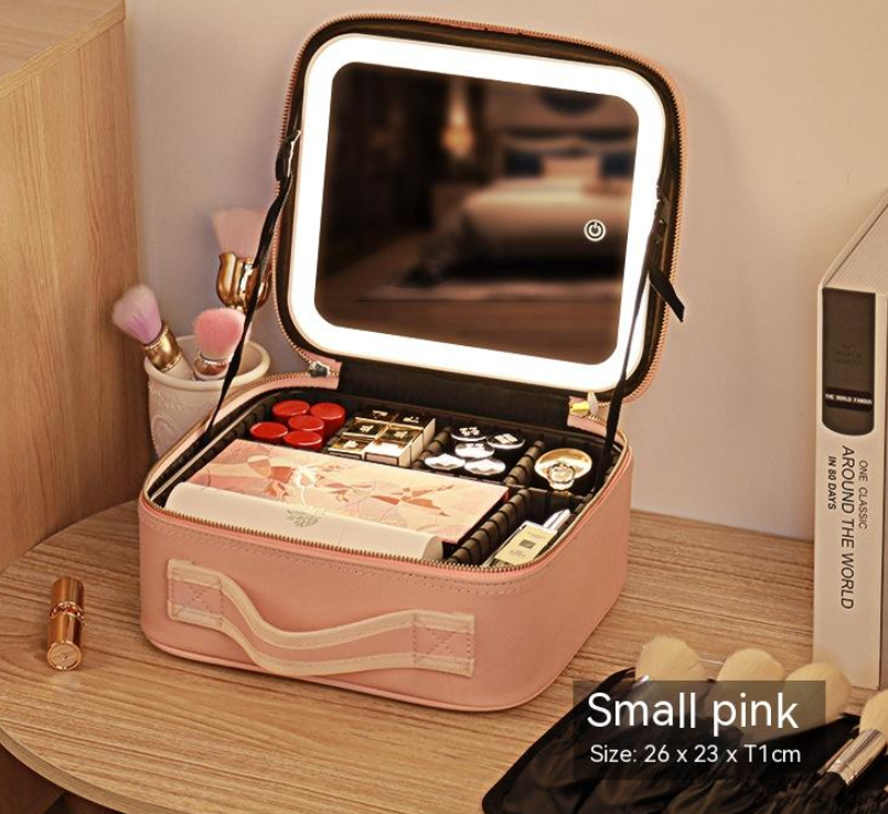 R-C Portable Cosmetic Bag with Mirror & LED Light,
