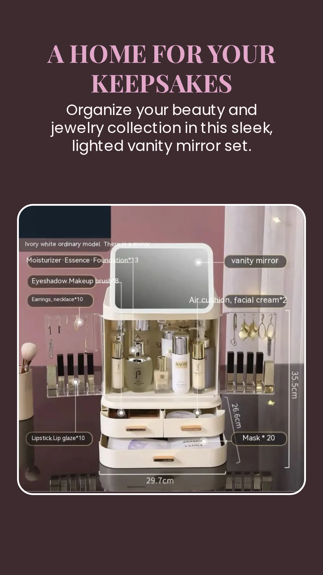 R-C LED Makeup Organizer with Mirror