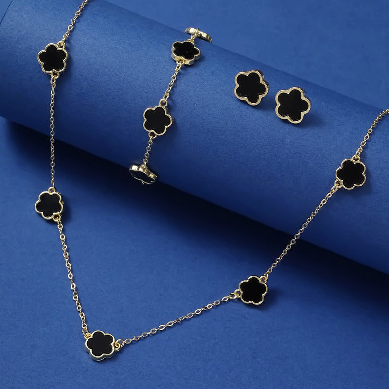 Five Petal Flower Jewelry Set - Necklace, Earrings & Bracelet