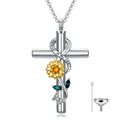 Flpruy Sunflower Urn Necklaces for Ashes 925 Sterling Silver Sunflower Cross Urn Pendant Cremation Keepsake Memorial Pendant Necklace for Ashes for Human Pet