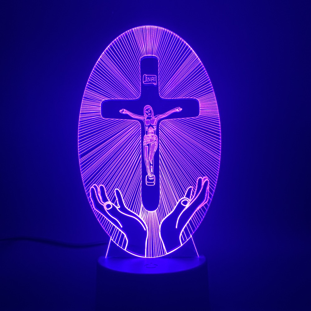 R-C 3D Acrylic Christian Cross Night Light - USB Powered