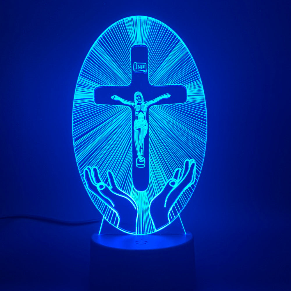 R-C 3D Acrylic Christian Cross Night Light - USB Powered