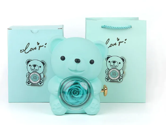 R-C Rotating Bear Gift Box Rose Jewelry Box