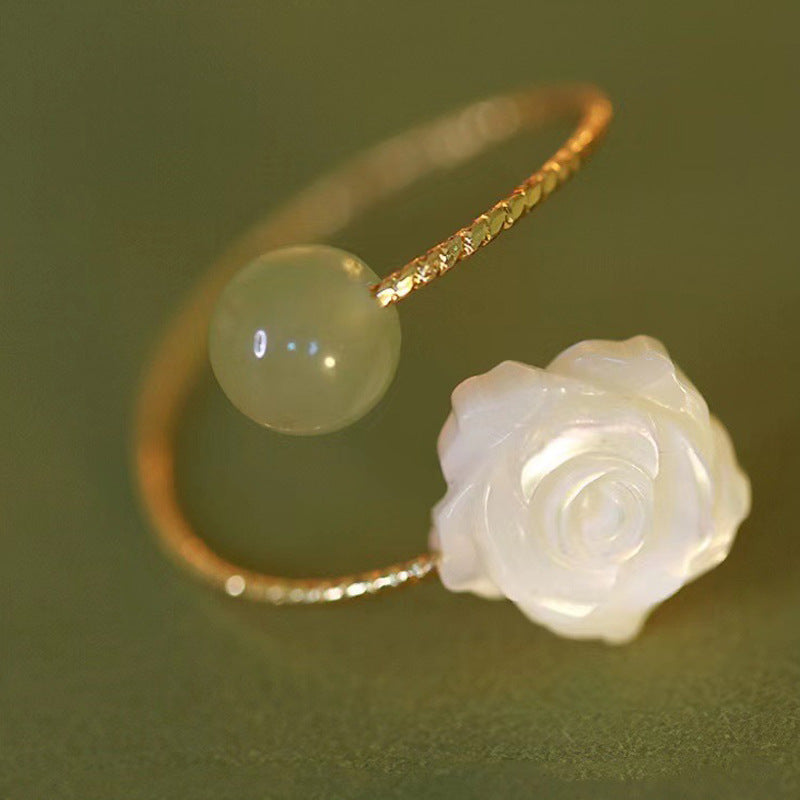 White Rose Index Finger Ring for Women