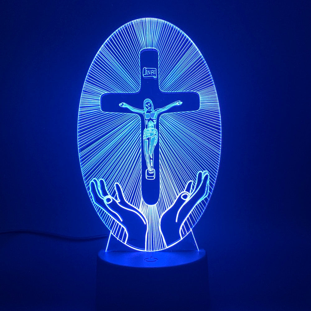 R-C 3D Acrylic Christian Cross Night Light - USB Powered